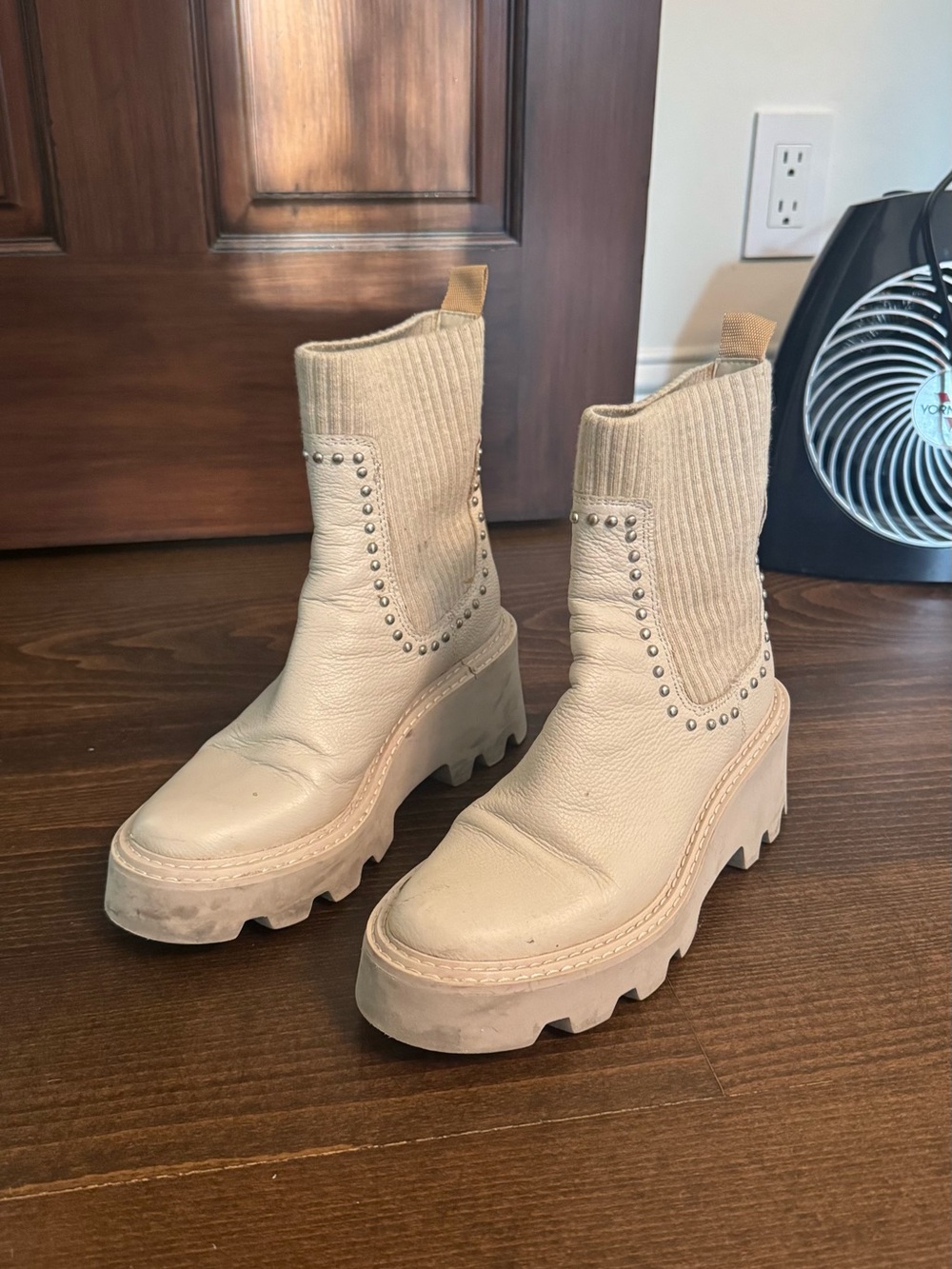 Dolce Vita Beige Studded Lug Chelsea Booties